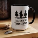 Large 15oz - Take Em to the Train Station West Cowboy Coffee Mug - Accent Coffee Mug with Premium Quality, Two-Tone Ceramic Cup, America Gift Mug - Image 5