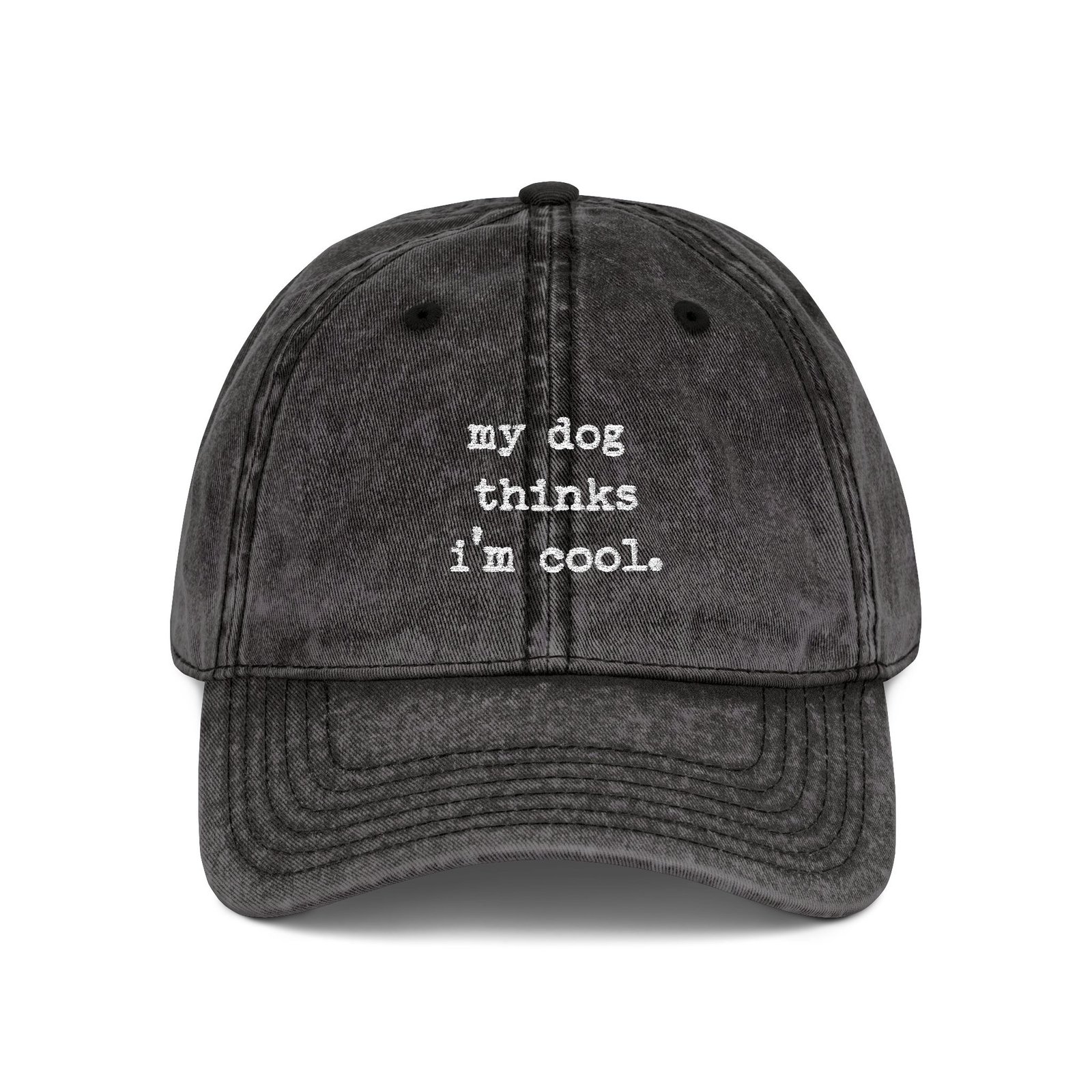 2125356034071845251_2048.jpeg My dog thinks i'm cool Embroidered Vintage Cap — Distressed Vintage Hat - Image 1