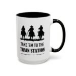 Large 15oz - Take Em to the Train Station West Cowboy Coffee Mug - Accent Coffee Mug with Premium Quality, Two-Tone Ceramic Cup, America Gift Mug - Image 3