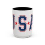 Large 15oz - USA Patriotic Coffee Mug - Accent Coffee Mug with Premium Quality, Two-Tone Ceramic Cup, America Gift Mug
