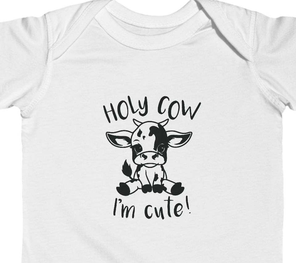 Front (5) Holy Cow I'm Cute Baby Bodysuit, Newborn Baby Shower Gift, Gender Neutral, Premium Soft Cotton Newborn Outfit, Cute Animal Baby Gift - Image 1