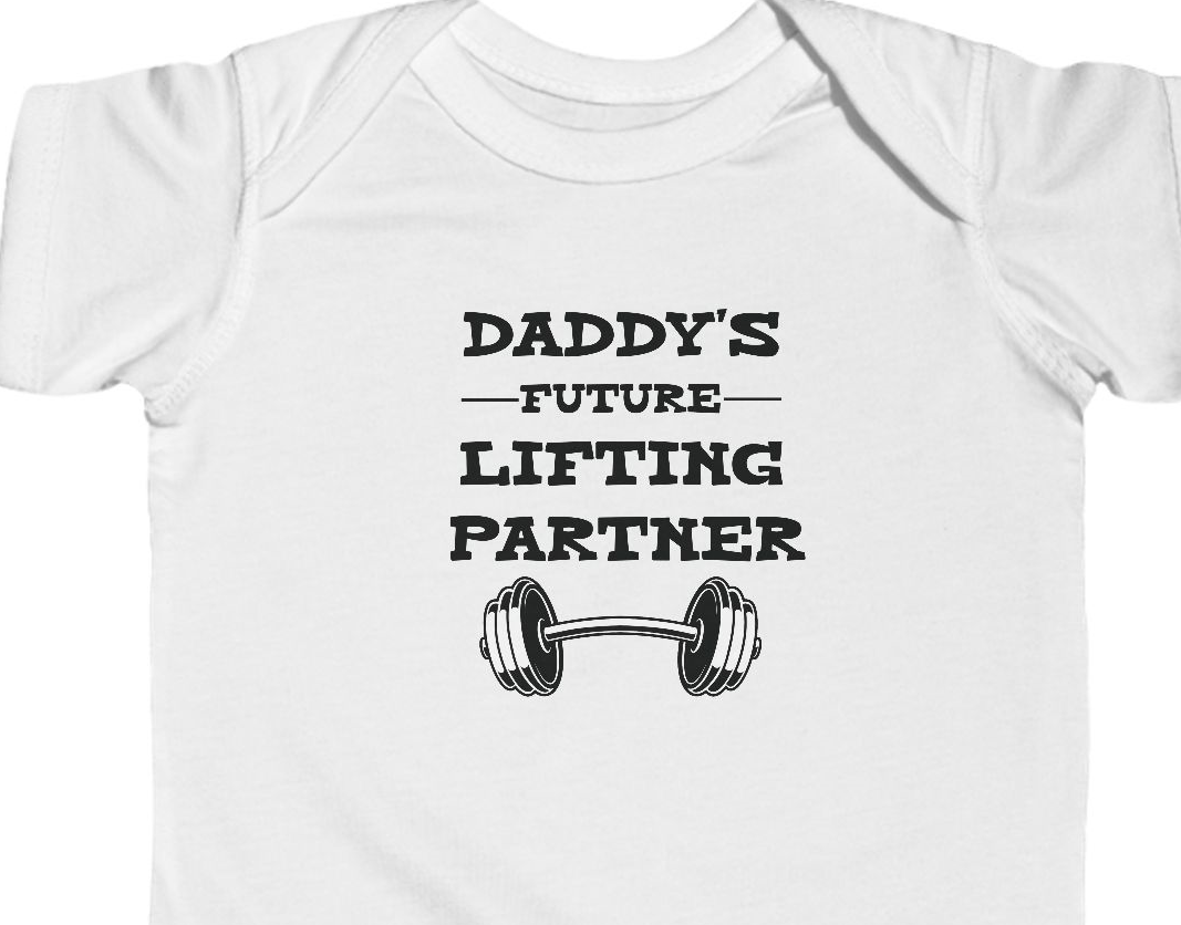 Front (61) Daddy's Future Lifting Partner Buddy Cute Baby Bodysuit, Newborn Baby Shower Gift Gender Neutral Premium Baby Gift - Image 1