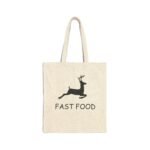 Funny Deer Hunter’s Tote Bag – "Fast Food" Graphic – Durable Eco-Friendly Cotton Canvas Carryall