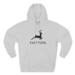 Funny Hunter's Graphic Tee – "Fast Food" Black Deer Silhouette– Premium Heavyweight Sweatshirt. Hooded Sweatshirt