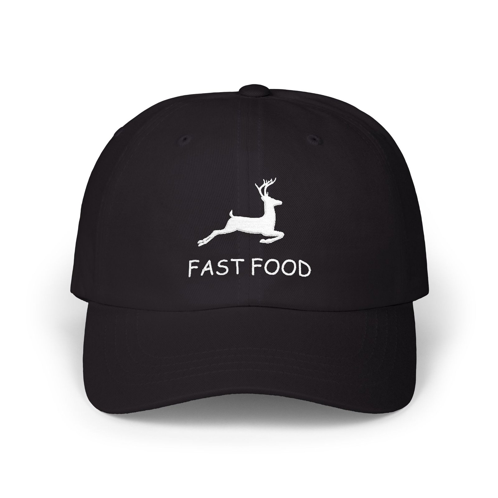 2910700111867495971_2048.jpeg "Fast Food" Funny Hunting Hat – Deer Hunter Dad Hat – Premium Cotton Baseball Cap, Embroidered Buck Baseball Cap – Venison Humor Gift for Men - Image 1