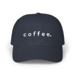"coffee." Minimalist Embroidered Hat – Aesthetic Coffee Lover Dad Cap – Unisex Black Baseball Hat – Gift for Baristas & Caffeine Addicts - Image 5