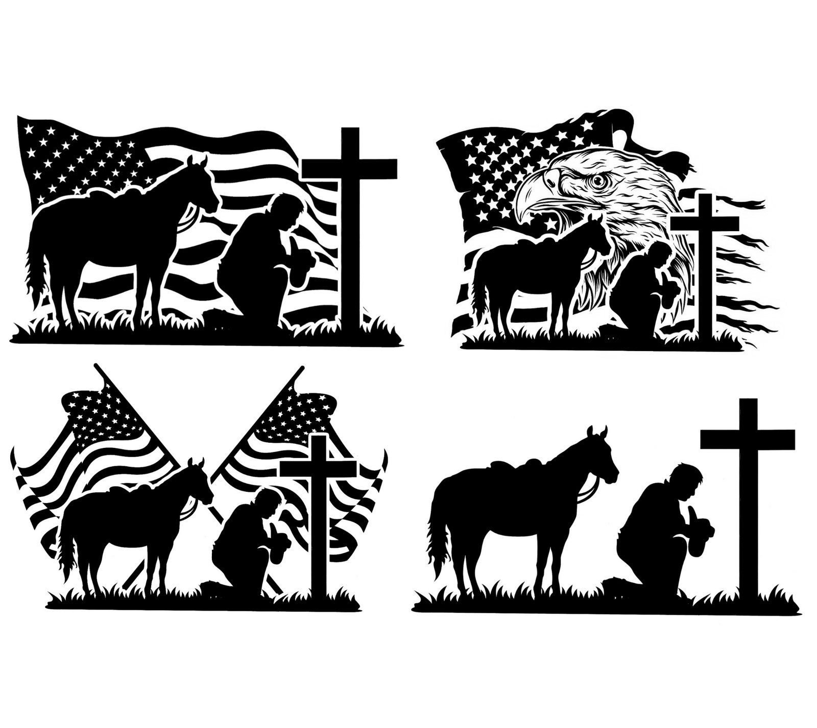 Cowboy kneeling USA_0012 Patriotic Praying Cowboy SVG Bundle - Religious Cowboy Flag & Cross Western - Design for Cricut & Silhouette – Instant Digital Download - Image 1
