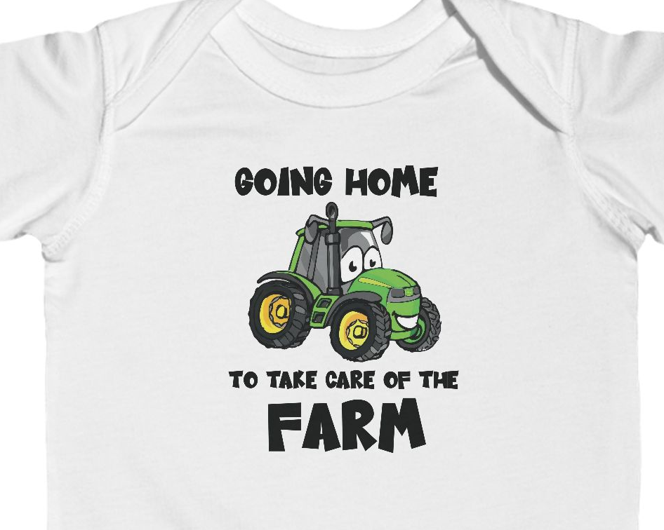 Front (4) Going Home to Take Care of the Farm Baby Bodysuit, Newborn Baby Shower Gift, Gender Neutral, Premium Newborn Outfit, Cute Animal Baby Gift - Image 1
