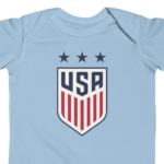 United States National Team Baby Onesie – Red White and Blue Soccer Shield  – Soft Cotton White Newborn Bodysuit Baby Shower Gift