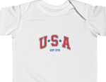 United States Heritage Baby Onesie – "USA EST 1776" Collegiate Graphic – Soft Cotton Newborn Bodysuit  – Baby Shower Gift