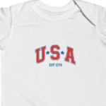 United States Heritage Baby Onesie – "USA EST 1776" Collegiate Graphic – Soft Cotton Newborn Bodysuit  – Baby Shower Gift