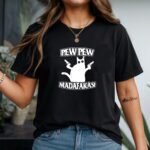 Pew Pew Madafakas Funny Cat T-Shirt – Crazy Cat Lady Graphic Tee – Sarcastic Gangster Kitty Shirt – Humorous Edgy Apparel– Premium Fitted 100% Cotton Tee Stylish, Gift