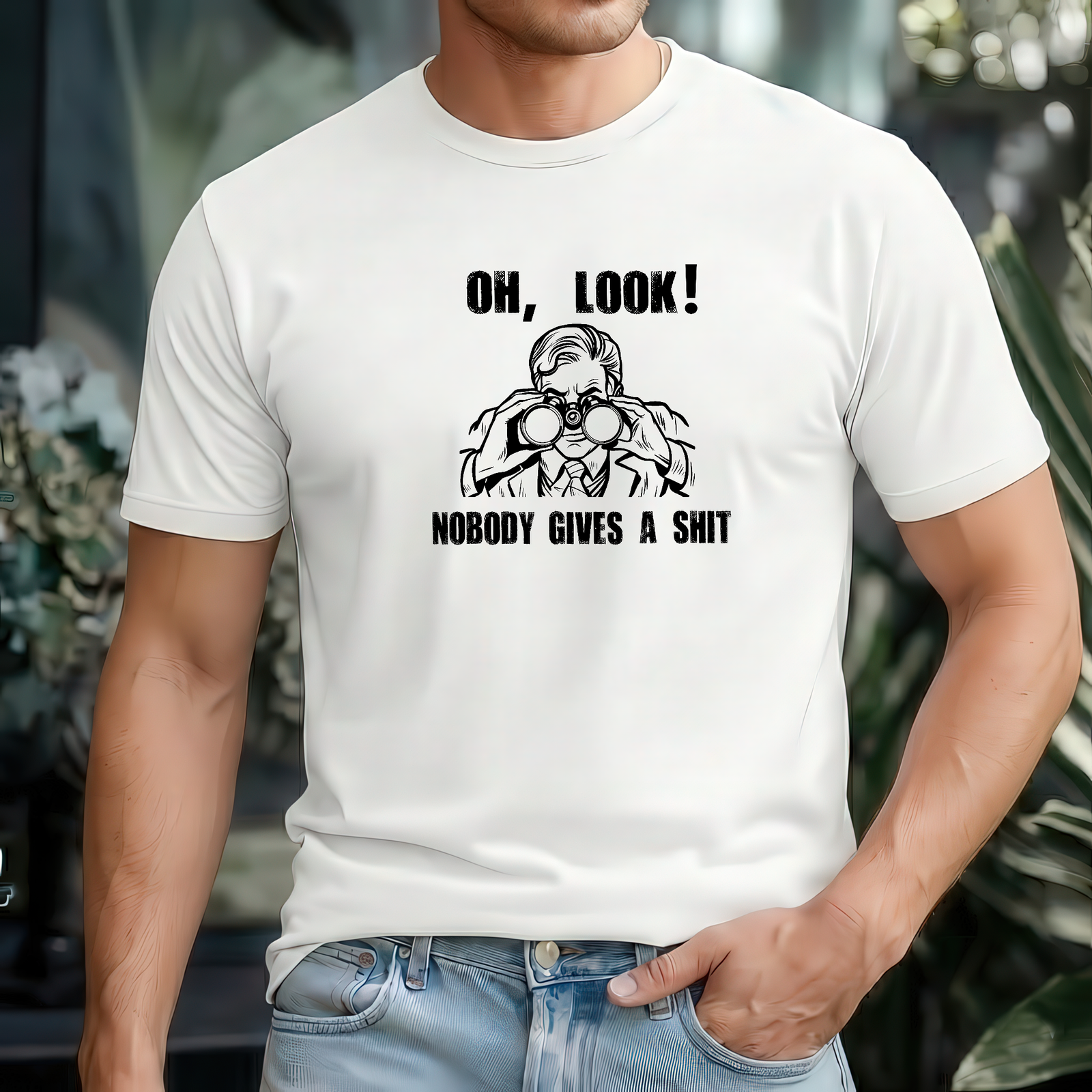 Mockup Woman_18 Oh Look! Nobody Gives a Shit Premium T-shirt– Sarcastic Humor Graphic Tee Shirt Premium Fitted 100% Cotton Tee - Image 1