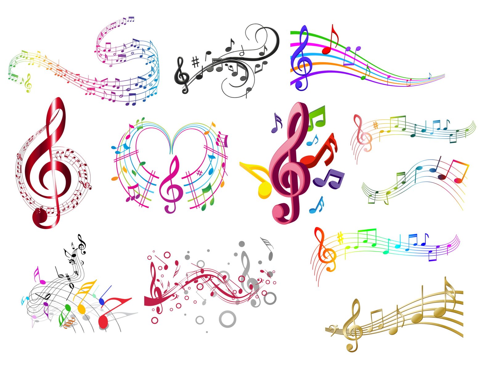 Musical Notes 01 Colorful Music Staff PNG SVG - Rainbow Musical Notes Graphics - 18-Pack Melodic Art for Digital Design - Design for Cricut & Silhouette – Instant Digital Download - Image 1