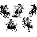 Western Action Silhouette PNG SVG - Galloping Horse & Lasso Cowgirl Vector - Rodeo Clip Art SVG Bundle - Design for Cricut & Silhouette – Instant Digital Download