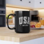USA EST. 1776 Patriotic Coffee Mug – 15oz Black Ceramic Cup – Vintage Collegiate Style Heritage Gift - Image 6