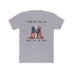 "Stand for the Flag, Kneel for the Cross" Patriotic T-Shirt – American Flag & Wooden Cross Graphic –  Faith-Based Tee – Unisex Tee Shirt Premium Fitted 100% Cotton Tee - Image 3