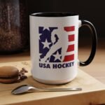 15oz USA Hockey Commemorative Mug - Patriotic American Flag Sports Coffee Cup, Team USA Ice Hockey Fan Gift Two-Tone Ceramic Mug – 15oz Ceramic Flag Cup with Red Handle – Vintage American Pride Gift... - Image 6