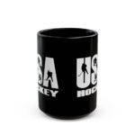 15oz USA Hockey Mug - Black 15oz Ceramic Coffee Cup, Team USA Ice Hockey Varsity Logo with Player Silhouettes, Patriotic Sports Fan Gift & Coach Appreciation Mug  – Ceramic Coffee Cup Humor Mug - Image 3