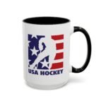 Large 15oz -USA Hockey Mug - Patriotic American Flag Sports Coffee Cup, Team USA Ice Hockey Action Graphic, 15oz Two-Tone Ceramic Mug for Coaches and FansTwo-Tone Ceramic Cup, Humorous Gift Mug - Image 3