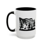 Patriotic Mountain Forest Coffee Mug – American Flag & Wilderness Graphic Coffee Mug with Premium Quality, Two-Tone Ceramic Cup, Humorous Gift Mug - Image 2