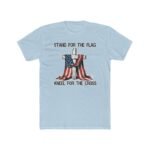 "Stand for the Flag, Kneel for the Cross" Patriotic T-Shirt – American Flag & Wooden Cross Graphic –  Faith-Based Tee – Unisex Tee Shirt Premium Fitted 100% Cotton Tee - Image 8