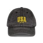 USA EST. 1776 Patriotic Embroidered Hat – Vintage Collegiate Style – Distressed Charcoal Grey Dad Cap