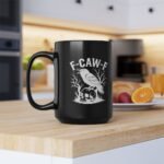 "F-CAW-F" Crow Sarcastic Coffee Mug – 15oz Black Ceramic Cup – Edgy Raven & Skull Graphic Gift - Image 6