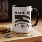 "MADE IN U.S.A." Patriotic Coffee Mug – 15oz Ceramic Flag Cup with Red Handle – Vintage American Pride Gift - Image 6
