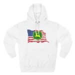 Premium Hoodie John Deere Flag Heritage Hoodie – Waving American Flag Graphic – Farmer Agricultural Pullover Hoodie Hooded Sweatshirt - Image 3