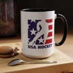 Large 15oz -USA Hockey Mug - Patriotic American Flag Sports Coffee Cup, Team USA Ice Hockey Action Graphic, 15oz Two-Tone Ceramic Mug for Coaches and FansTwo-Tone Ceramic Cup, Humorous Gift Mug - Image 5
