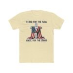 "Stand for the Flag, Kneel for the Cross" Patriotic T-Shirt – American Flag & Wooden Cross Graphic –  Faith-Based Tee – Unisex Tee Shirt Premium Fitted 100% Cotton Tee - Image 5