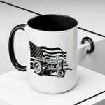 Patriotic American Flag John Deere Tractor Coffee Mug – 15oz Ceramic Farm Life Cup with Black Handle – Vintage Farmer Gift - Image 3
