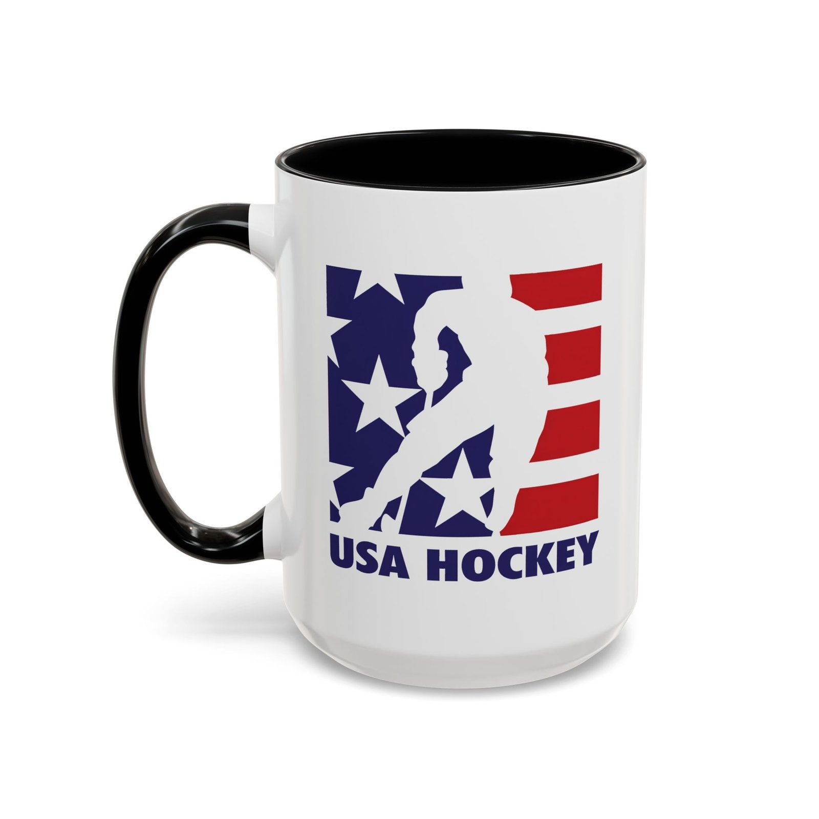 16279971700996870335_2048.jpeg Large 15oz -USA Hockey Mug - Patriotic American Flag Sports Coffee Cup, Team USA Ice Hockey Action Graphic, 15oz Two-Tone Ceramic Mug for Coaches and FansTwo-Tone Ceramic Cup, Humorous Gift Mug - Image 1