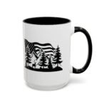 Patriotic Mountain Forest Coffee Mug – American Flag & Wilderness Graphic Coffee Mug with Premium Quality, Two-Tone Ceramic Cup, Humorous Gift Mug - Image 4