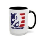 15oz USA Hockey Commemorative Mug - Patriotic American Flag Sports Coffee Cup, Team USA Ice Hockey Fan Gift Two-Tone Ceramic Mug – 15oz Ceramic Flag Cup with Red Handle – Vintage American Pride Gift...