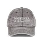 "Together, We Are America" Distressed Cap – Charcoal Grey Vintage Baseball Hat – Patriotic Unity Headwear – Patriotic Unity Headwear – Distressed Charcoal Grey Wizard Hat Cap - Image 5
