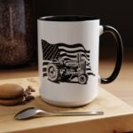 Patriotic American Flag John Deere Tractor Coffee Mug – 15oz Ceramic Farm Life Cup with Black Handle – Vintage Farmer Gift - Image 6