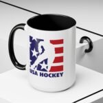 15oz USA Hockey Commemorative Mug - Patriotic American Flag Sports Coffee Cup, Team USA Ice Hockey Fan Gift Two-Tone Ceramic Mug – 15oz Ceramic Flag Cup with Red Handle – Vintage American Pride Gift... - Image 2