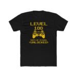 Level 100 Days of School Unlocked T-Shirt – Funny Gamer Student Celebration – Unisex Tee Shirt Premium Fitted 100% Cotton Tee