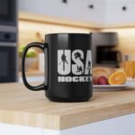 15oz USA Hockey Mug - Black 15oz Ceramic Coffee Cup, Team USA Ice Hockey Varsity Logo with Player Silhouettes, Patriotic Sports Fan Gift & Coach Appreciation Mug  – Ceramic Coffee Cup Humor Mug - Image 6