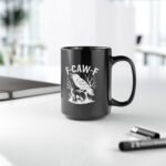 "F-CAW-F" Crow Sarcastic Coffee Mug – 15oz Black Ceramic Cup – Edgy Raven & Skull Graphic Gift - Image 2