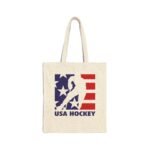 USA Hockey Tote Bag - Patriotic American Flag Sports Canvas Bag, Team USA Ice Hockey Action Graphic Shoulder Bag, Reusable Grocery & Gym Bag for Hockey Fans Gift  Durable Eco-Friendly Shopping Bag