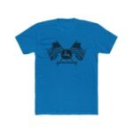 Patriotic American Crossed Flags John Deere Tractor T-Shirt – Farm Life Graphic – Heather Gray Unisex Farmer Pride Tee - Unisex Tee Shirt Premium Fitted 100% Cotton Tee - Image 3