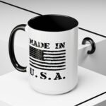 "MADE IN U.S.A." Patriotic Coffee Mug – 15oz Ceramic Flag Cup with Red Handle – Vintage American Pride Gift - Image 2