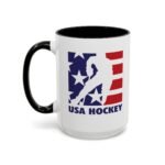 15oz USA Hockey Commemorative Mug - Patriotic American Flag Sports Coffee Cup, Team USA Ice Hockey Fan Gift Two-Tone Ceramic Mug – 15oz Ceramic Flag Cup with Red Handle – Vintage American Pride Gift... - Image 3
