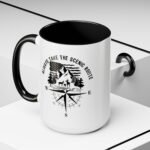 "Always Take The Scenic Route" Adventure Coffee Mug – 15oz Ceramic Compass Gift – Patriotic Wilderness Mug with Red Handle - Image 3