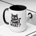 15oz "What?" Funny Black Cat Knife Mug – 15oz Ceramic Coffee Cup – Sarcastic Pet Lover Gift Coffee Mug with Premium Quality, Two-Tone Ceramic Cup - Image 2