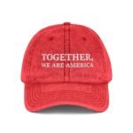 "Together, We Are America" Distressed Cap – Charcoal Grey Vintage Baseball Hat – Patriotic Unity Headwear – Patriotic Unity Headwear – Distressed Charcoal Grey Wizard Hat Cap - Image 4