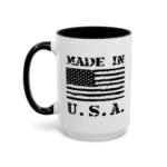 "MADE IN U.S.A." Patriotic Coffee Mug – 15oz Ceramic Flag Cup with Red Handle – Vintage American Pride Gift - Image 3